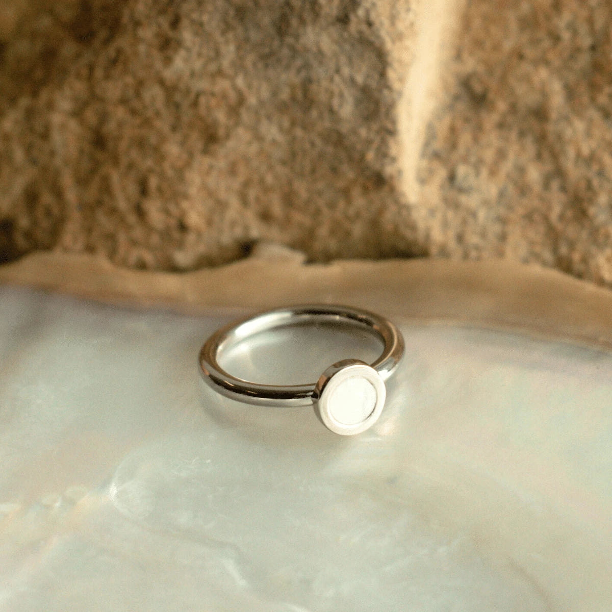 The timeless My Planet Petite Ring features our Cygnet Bay (WA) Australian South Sea Mother of Pearl shell set in Sterling Silver.