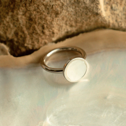 The timeless My Planet Ring features our Cygnet Bay (WA) Australian South Sea Mother of Pearl shell set in Sterling Silver.