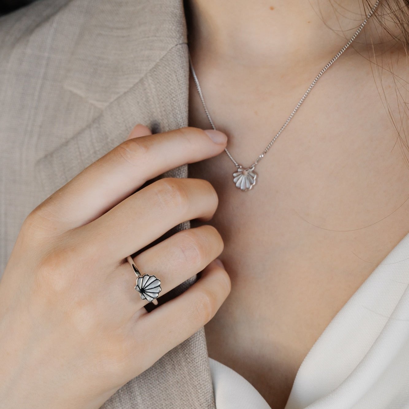 The stunning Petite Shell Ring features our Cygnet Bay (WA) grown Australian South Sea Mother of Pearl shell set in Sterling Silver.