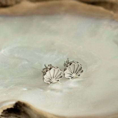 The stunning Petite Shell Studs features our Cygnet Bay (WA) grown Australian South Sea Mother of Pearl shell set in Sterling Silver.