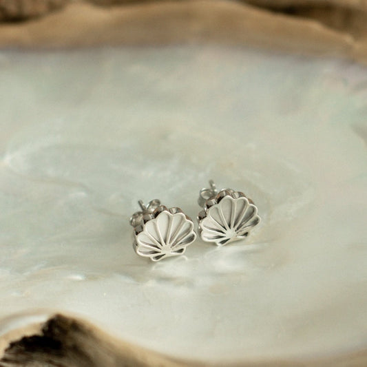 The stunning Petite Shell Studs features our Cygnet Bay (WA) grown Australian South Sea Mother of Pearl shell set in Sterling Silver.