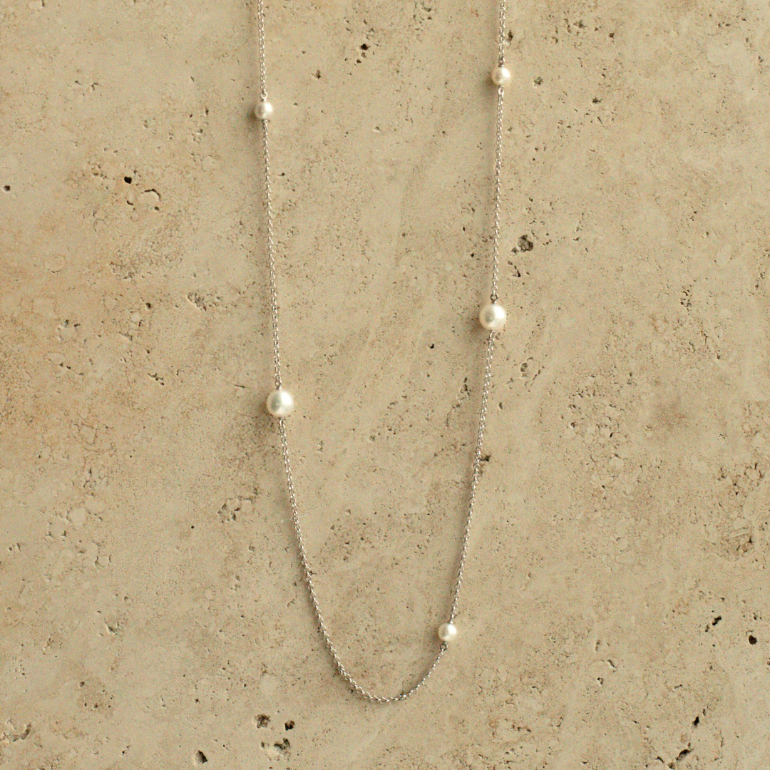 This incredible Provenance Pearl Necklace features three Cygnet Bay (WA) grown Australian South Sea pearls and four Broken Bay (NSW) grown Australian Akoya pearls set on a 90cm gold chain.