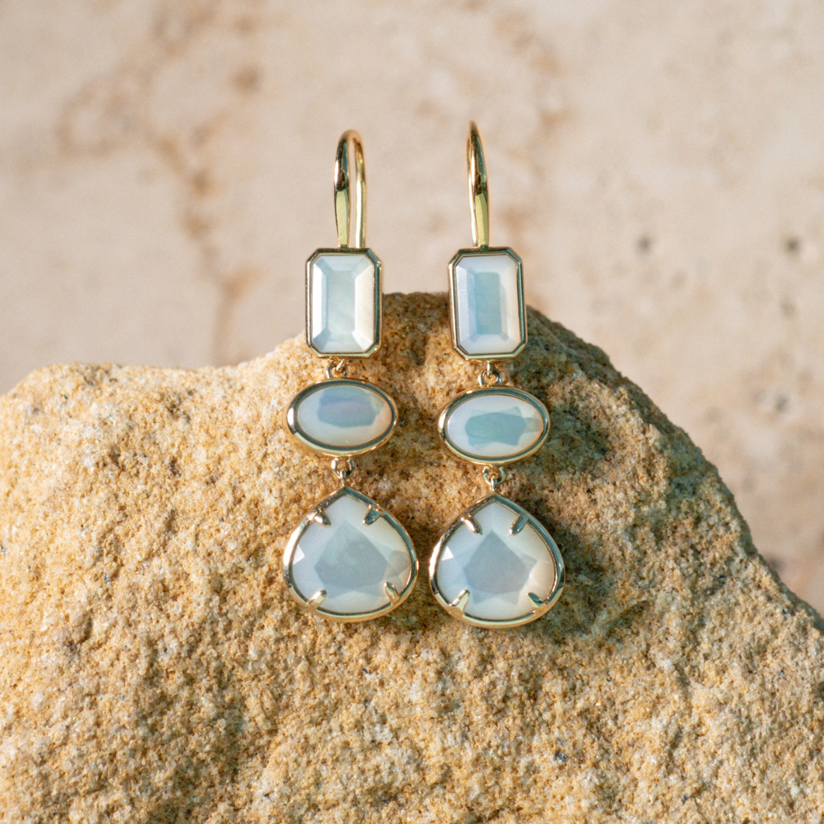 These stunning Radiance Medley Drop Earrings features faceted Mother of Pearl grown at our Cygnet Bay Pearl Farm set in gold.