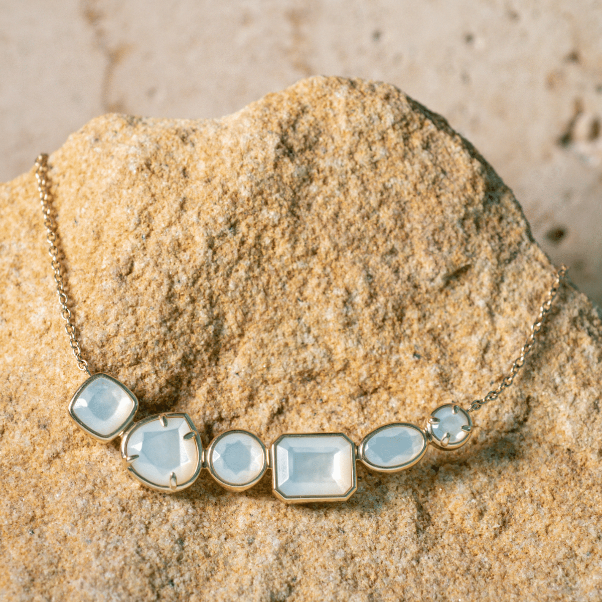 This stunning Radiance Medley Necklace features faceted Mother of Pearl grown at our Cygnet Bay Pearl Farm set on a gold chain.