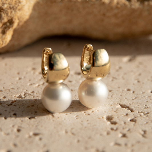 Rounded Wide Huggies Australian South Sea Cygnet Bay Round 10mm B2 Gold Plated Sterling Silver
