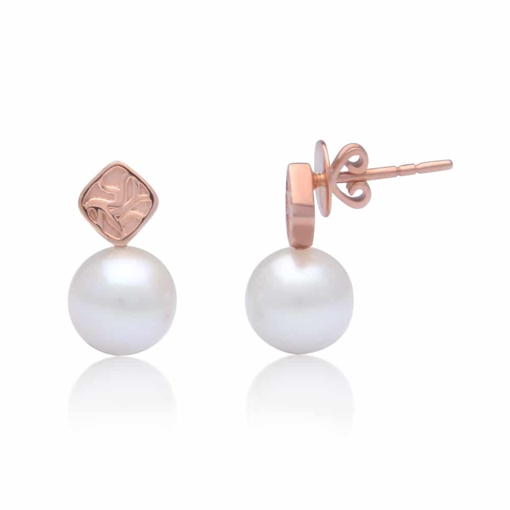 An elegant pair of Seagrass Pearl Stud Earrings featuring Broken Bay (NSW) grown Australian Akoya pearls set in rose gold.