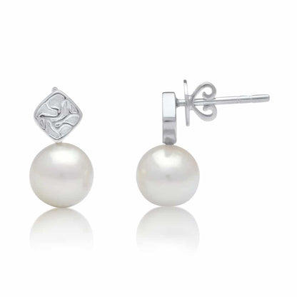 An elegant pair of Seagrass Pearl Stud Earrings featuring Broken Bay (NSW) grown Australian Akoya pearls set in white gold.