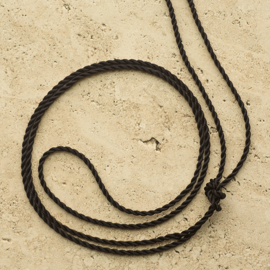 A versatile 100% Japanese Black Silk Cord Rope with stainless steel end caps, measuring at 100cm long.