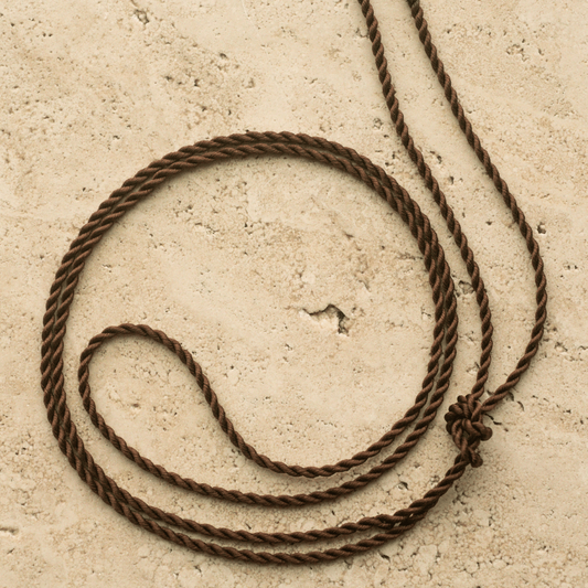 A versatile 100% Japanese Brown Silk Cord Rope with stainless steel end caps, measuring at 100cm long.