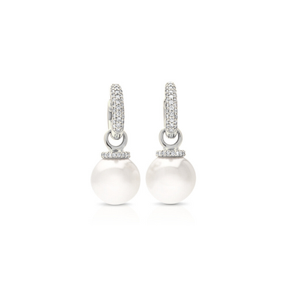 A stunning pair of Stella Pearl Huggie Earrings featuring Cygnet Bay (WA) grown Australian South Sea pearls complemented by 96 White Diamonds set in gold.