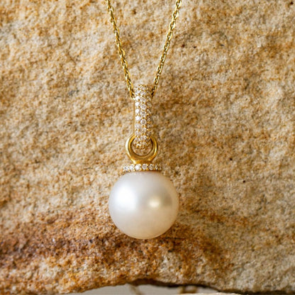 A stunning Stella Pearl Pendant featuring a Cygnet Bay (WA) grown Australian South Sea pearls complemented by 54 White Diamonds set in gold.