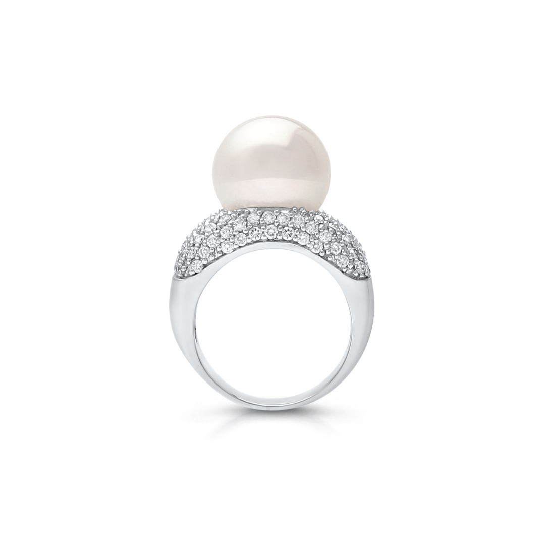 A stunning Stella Pearl Ring featuring a Cygnet Bay (WA) grown Australian South Sea pearl complemented by 115 White Diamonds set in white gold.