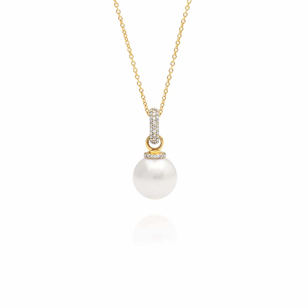 A stunning Stella Pearl Pendant featuring a Cygnet Bay (WA) grown Australian South Sea pearls complemented by 54 White Diamonds set in gold.