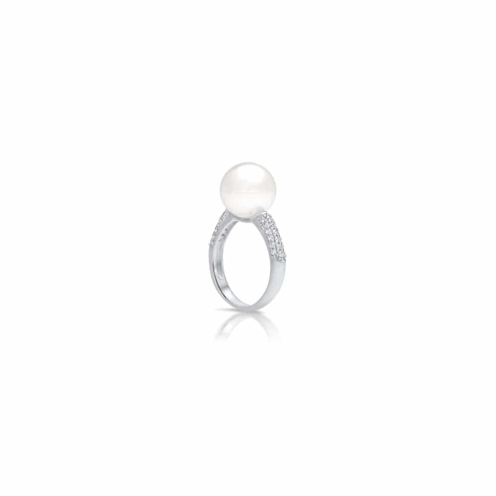 A stunning Stella Petite Pearl Ring featuring a Cygnet Bay (WA) grown Australian South Sea pearl complemented by 36 White Diamonds set in white gold.