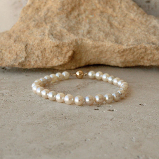 Strand Bracelet Australian Akoya Broken Bay 6.5mm AA 28pc 20.5cm 18ct Yellow Gold Ball Clasp