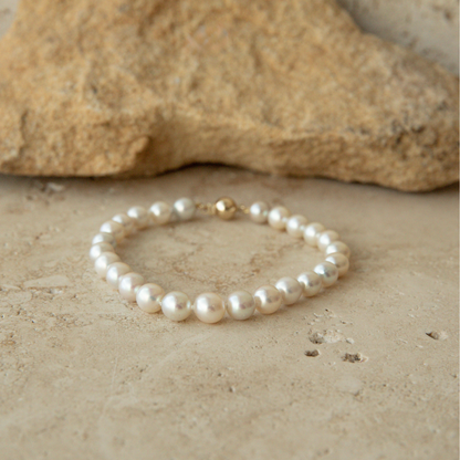 Strand Bracelet Australian Akoya Broken Bay 7-7.5mm AA 25pc 9ct Yellow Gold 21cm