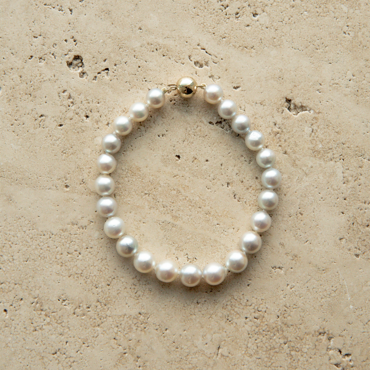 Strand Bracelet Australian Akoya Broken Bay 7-8mm AA 23pc 9ct Yellow Gold