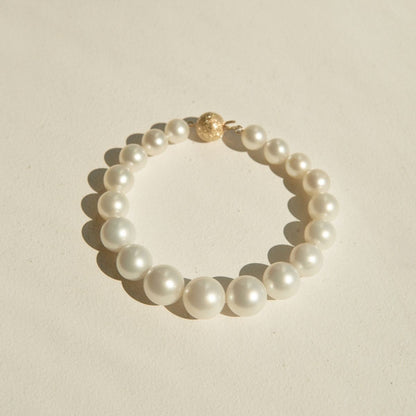 Strand Bracelet Australian South Sea Cygnet Bay 8-13mm Round/Near Round A3/B2 White 18pc 21cm 9ct Yellow Gold Ball Clasp