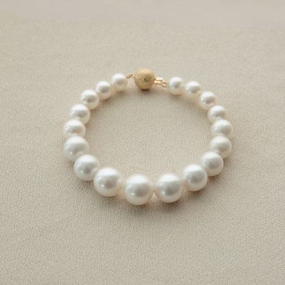 Strand Bracelet Australian South Sea Cygnet Bay 8-13mm Round/Near Round A3/B2 White 18pc 21cm 9ct Yellow Gold Ball Clasp