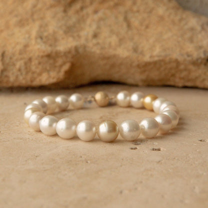 Strand Bracelet Australian South Sea Cygnet Bay Near Round 7.5-9.5mm B2 21pc 21cm 9ct Yellow Gold Ball Clasp
