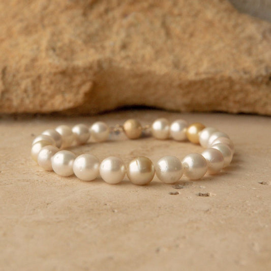 Strand Bracelet Australian South Sea Cygnet Bay Near Round 7.5-9.5mm B2 21pc 21cm 9ct Yellow Gold Ball Clasp