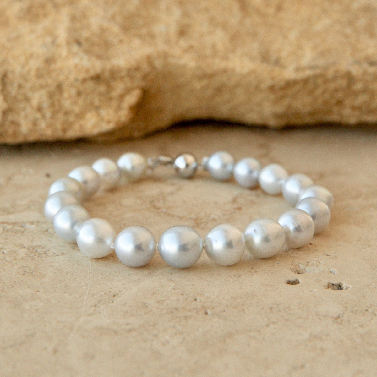 Strand Bracelet Australian South Sea Cygnet Bay Semi Drop 8-10mm B1/B2 18pc Sterling Silver