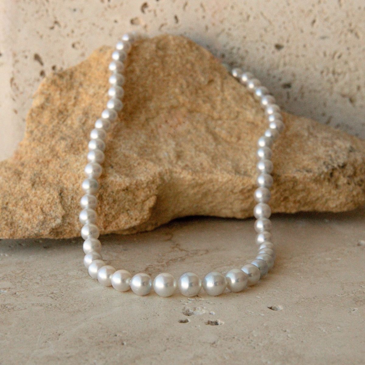 Strand Necklace Australian Akoya Broken Bay 7-8.5mm AAA 55pc 42.5cm 18ct White Gold Ball Clasp