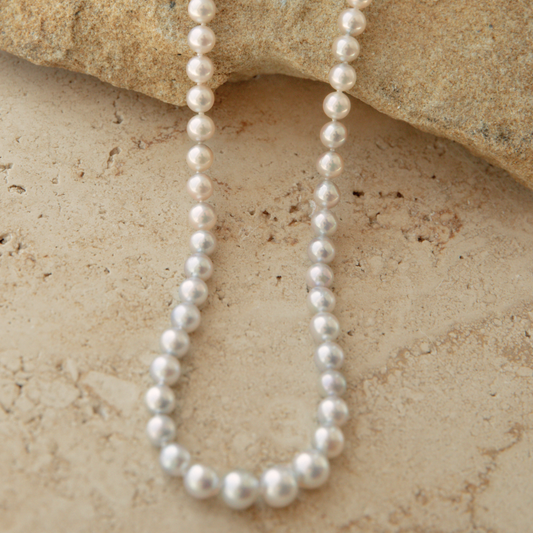 Strand Necklace Australian Akoya Broken Bay Gradient 6.5mm - 8mm AA 61pc 9ct White Gold 46cm