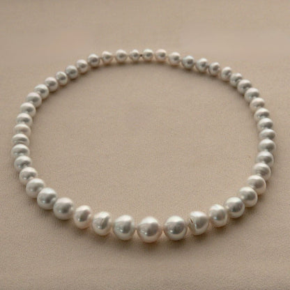 Strand Necklace Australian South Sea Cygnet Bay Button 8-14.5mm A3+/B2 White Silver 47pc 51cm Stainless Steel Invisible Clasp