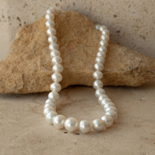 Strand Necklace Australian South Sea Cygnet Bay Button 9.5-13mm A3+/B2 White Silver 45pc 47cm Stainless Steel Invisible Clasp