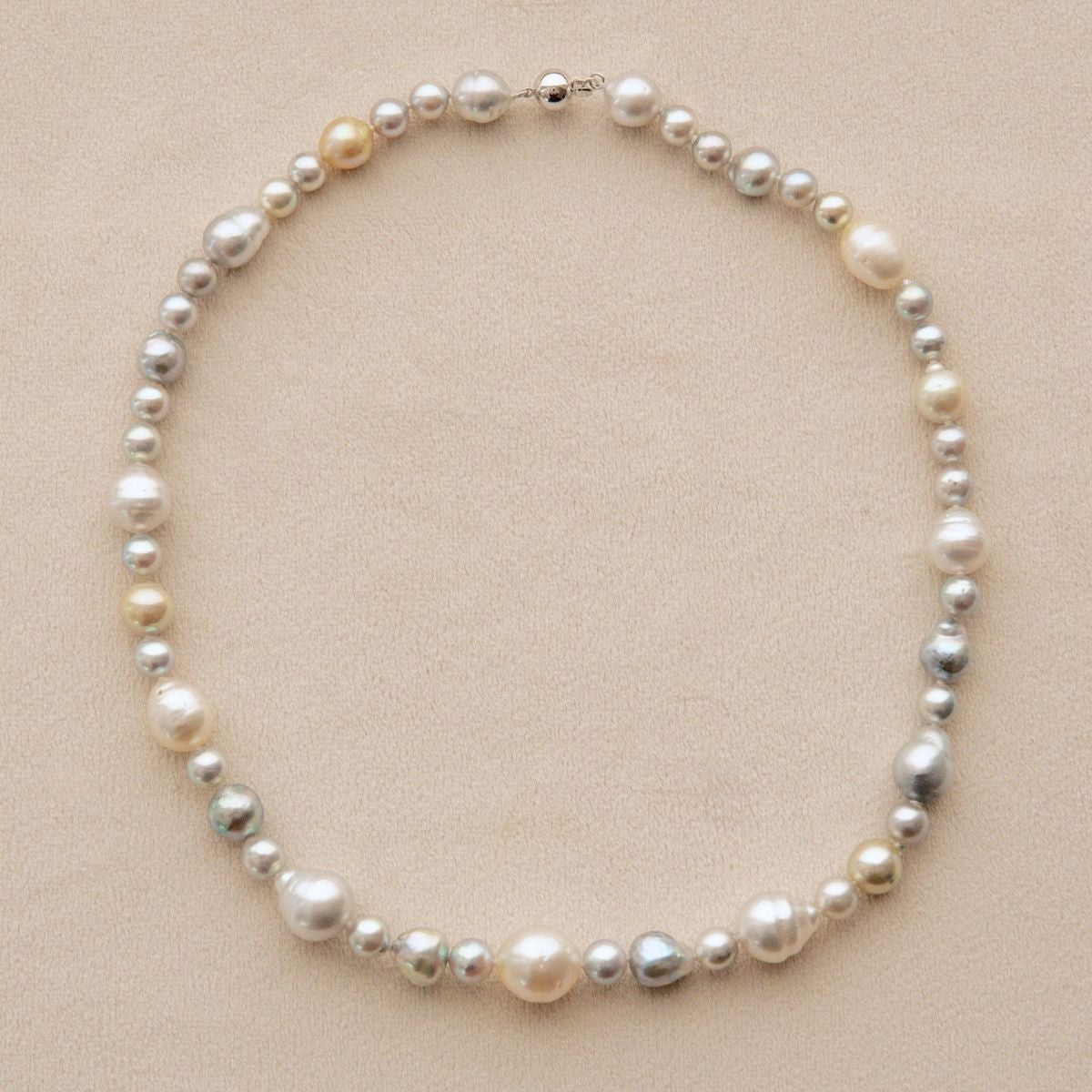 Strand Necklace Australian South Sea Cygnet Bay Mix Shape 8.5-11.5mm B1/B2 & Australian Akoya Broken Bay 6.5-9mm AA 49pc 44cm 9ct White Gold Ball Clasp