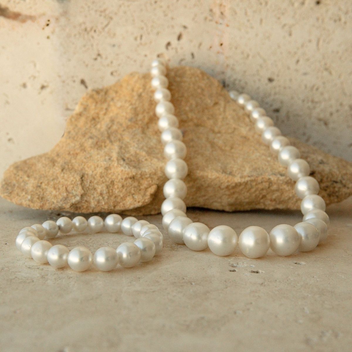 Strand Necklace & Bracelet Set Australian South Sea Cygnet Bay Drop 7.5-14.5mm A2/B2 White 59pc 62cm Stainless Steel Invisible Clasp