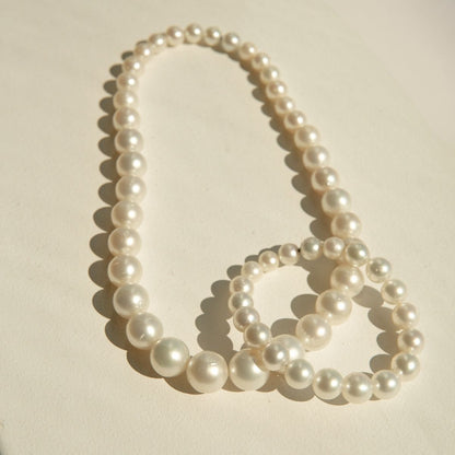 Strand Necklace & Bracelet Set Australian South Sea Cygnet Bay Drop 7.5-14.5mm A2/B2 White 59pc 62cm Stainless Steel Invisible Clasp