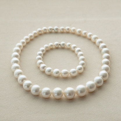 Strand Necklace & Bracelet Set Australian South Sea Cygnet Bay Drop 7.5-14.5mm A2/B2 White 59pc 62cm Stainless Steel Invisible Clasp