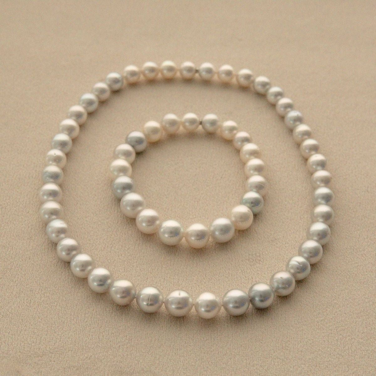 Strand Necklace & Bracelet Set Australian South Sea Cygnet Bay Drop/Semi Drop 8-10mm B2 Silver 61pc 59cm Stainless Steel Invisible Clasp