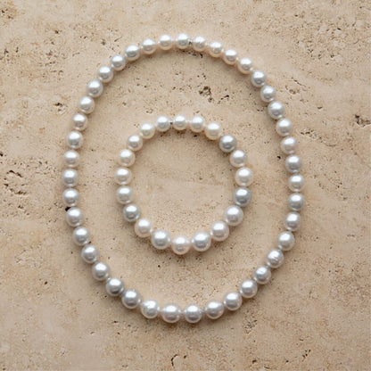 Strand Necklace & Bracelet Set Australian South Sea Cygnet Bay Drop/Semi Drop 8-10mm B2 Silver 61pc 59cm Stainless Steel Invisible Clasp