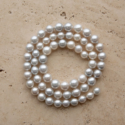 Strand Necklace & Bracelet Set Australian South Sea Cygnet Bay Drop/Semi Drop 8-10mm B2 Silver 61pc 59cm Stainless Steel Invisible Clasp