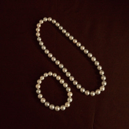 Strand Necklace & Bracelet Set Australian South Sea Cygnet Bay Drop/Semi Drop 8-10mm B2 Silver 61pc 59cm Stainless Steel Invisible Clasp