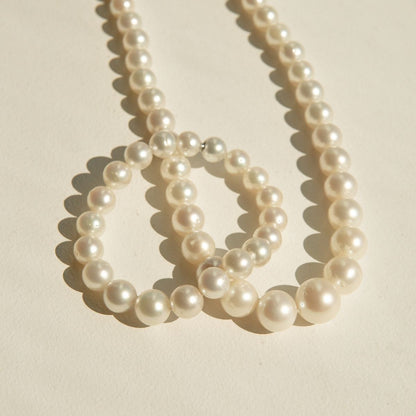 Strand Necklace & Bracelet Set Australian South Sea Cygnet Bay Round/Near Round 8-13mm A3/B2 White 59pc 57cm Stainless Steel Invisible Clasp