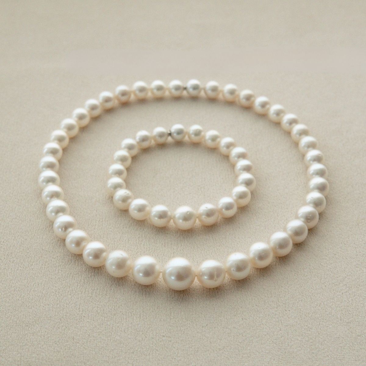 Strand Necklace & Bracelet Set Australian South Sea Cygnet Bay Round/Near Round 8-13mm A3/B2 White 59pc 57cm Stainless Steel Invisible Clasp