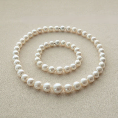 Strand Necklace & Bracelet Set Australian South Sea Cygnet Bay Round/Near Round 8-13mm A3/B2 White 59pc 57cm Stainless Steel Invisible Clasp
