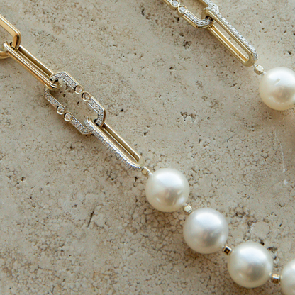 Submerge Necklace Australian South Sea Cygent Bay Near Round 11-12.5mm B1/B2 Diamond 90=0.61ct H/SI 9ct Yellow Gold