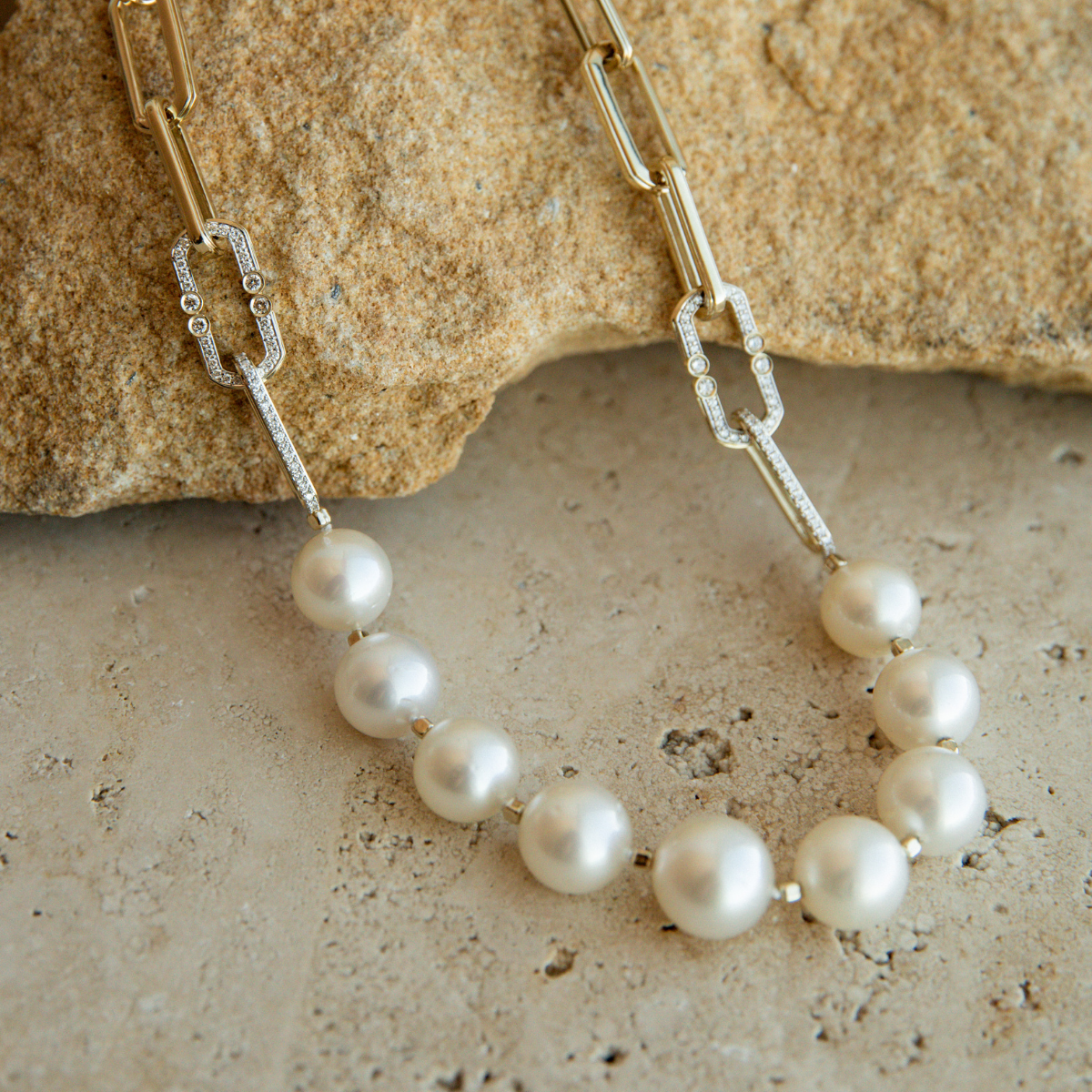 Submerge Necklace Australian South Sea Cygent Bay Near Round 11-12.5mm B1/B2 Diamond 90=0.61ct H/SI 9ct Yellow Gold