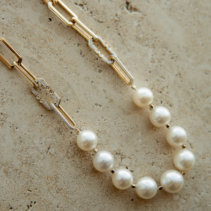 Submerge Necklace Australian South Sea Cygent Bay Near Round 11-12.5mm B1/B2 Diamond 90=0.61ct H/SI 9ct Yellow Gold