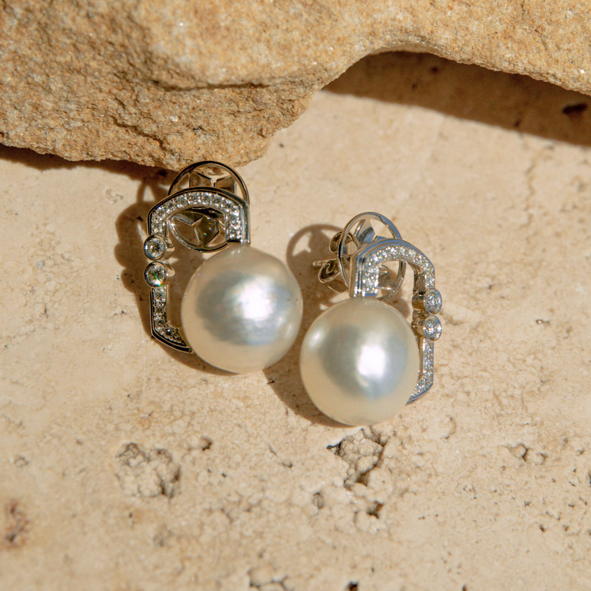Submerge Earrings Australian South Sea Cygent Bay 14mm Baroque A3 Diamond 32=0.45ct H/SI 9ct White Gold