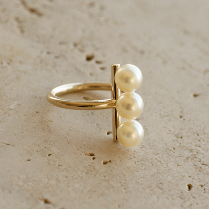 A unique Akoya Pearl Ring featured Broken Bay (NSW) grown Australian Akoya pearls set in gold.