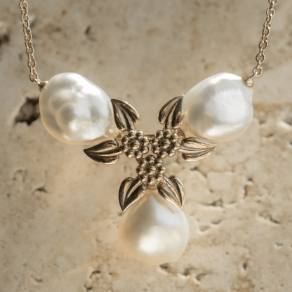 A one-of-a-kind Keshi Leaf Pearl Necklace featuring Cygnet Bay (WA) grown Australian South Sea Keshi pearls set on a gold chain.