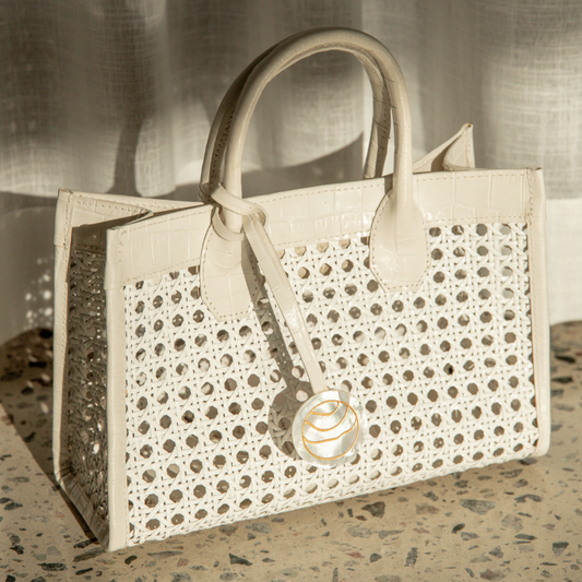 Painted Lily White Leather Handbag