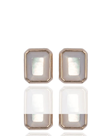 These stunning Radiance Emerald Cut Stud Earrings features faceted Mother of Pearl grown at our Cygnet Bay Pearl Farm set in gold.