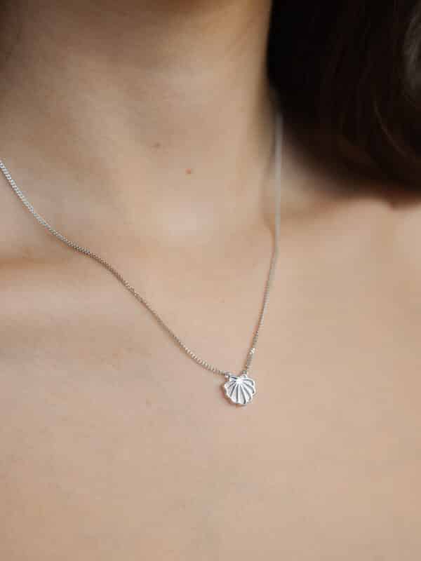 Mother of Pearl Petite Shell Necklace on Model